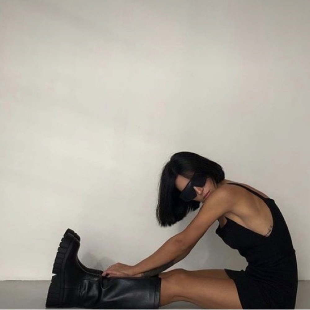 NEW Zara Treaded Knee High Black Boots